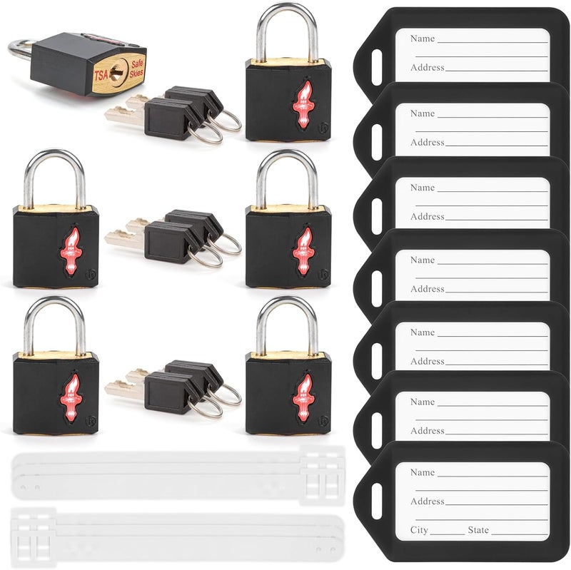 dwoyow TSA Approved Luggage Lock and 6 Luggage Tags, TSA Gun Lock Also Can Suit for Suitcase, Luggage, Backpack, Laptop Bag, Locke 6 Pack Black - Image 1